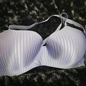 T-Shirt Lightly Lined Wireless Periwinkle Striped Bra 36DDD